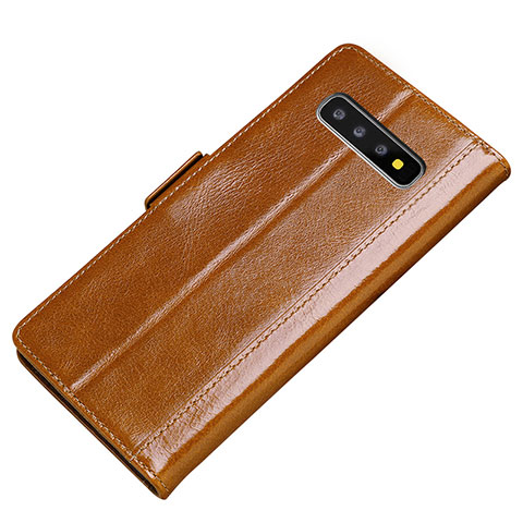 Handytasche Stand Schutzhülle Leder Hülle P01 für Samsung Galaxy S10 Plus Orange