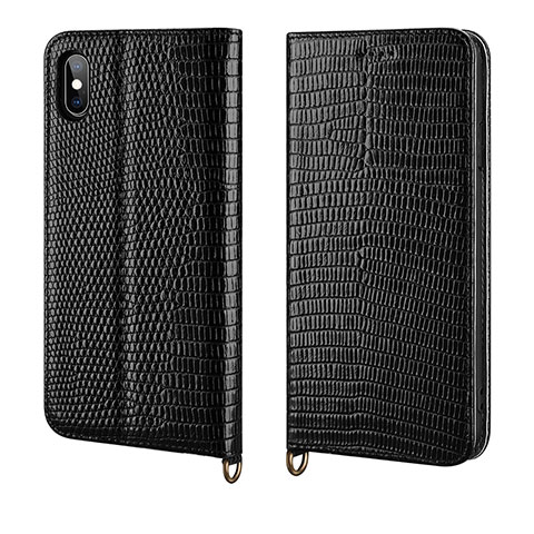 Handytasche Stand Schutzhülle Leder Hülle P03 für Apple iPhone Xs Max Schwarz