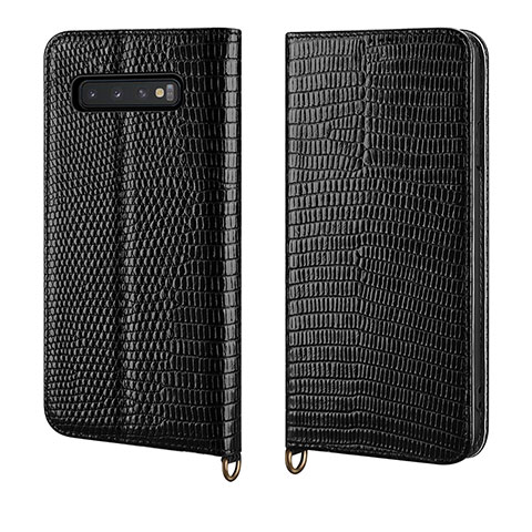 Handytasche Stand Schutzhülle Leder Hülle P04 für Samsung Galaxy S10 Plus Schwarz