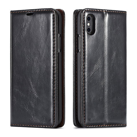 Handytasche Stand Schutzhülle Leder Hülle T01 für Apple iPhone Xs Schwarz