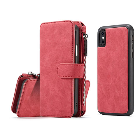 Handytasche Stand Schutzhülle Leder Hülle T02 für Apple iPhone X Rot