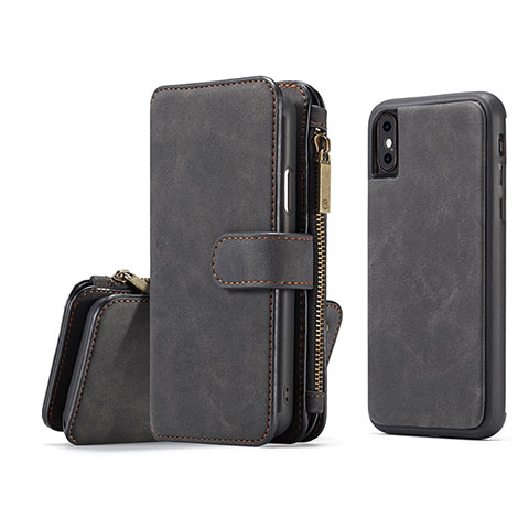 Handytasche Stand Schutzhülle Leder Hülle T02 für Apple iPhone X Schwarz