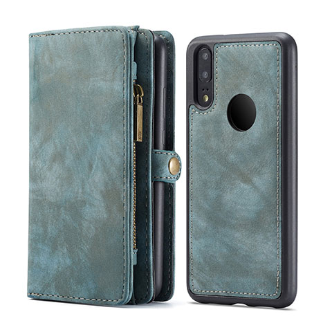 Handytasche Stand Schutzhülle Leder Hülle T02 für Huawei P20 Lite Cyan