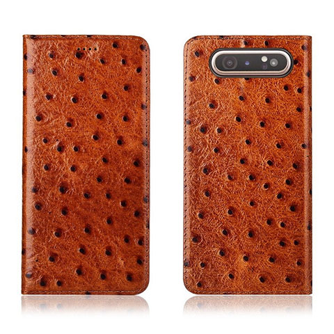 Handytasche Stand Schutzhülle Leder Hülle T04 für Samsung Galaxy A80 Orange