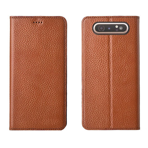 Handytasche Stand Schutzhülle Leder Hülle T05 für Samsung Galaxy A80 Orange