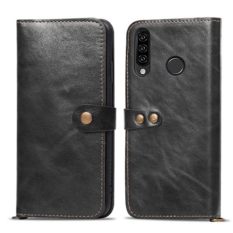 Handytasche Stand Schutzhülle Leder Hülle T08 für Huawei P30 Lite XL Schwarz