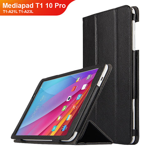 Handytasche Stand Schutzhülle Leder L01 für Huawei Mediapad T1 10 Pro T1-A21L T1-A23L Schwarz