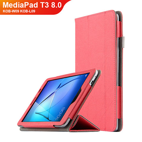 Handytasche Stand Schutzhülle Leder L01 für Huawei MediaPad T3 8.0 KOB-W09 KOB-L09 Rot