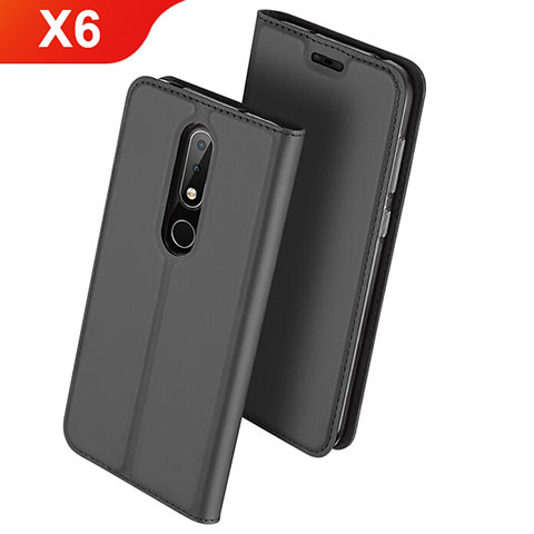 Handytasche Stand Schutzhülle Leder L01 für Nokia X6 Schwarz