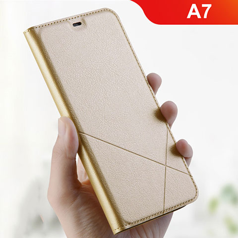 Handytasche Stand Schutzhülle Leder L01 für Oppo A7 Gold