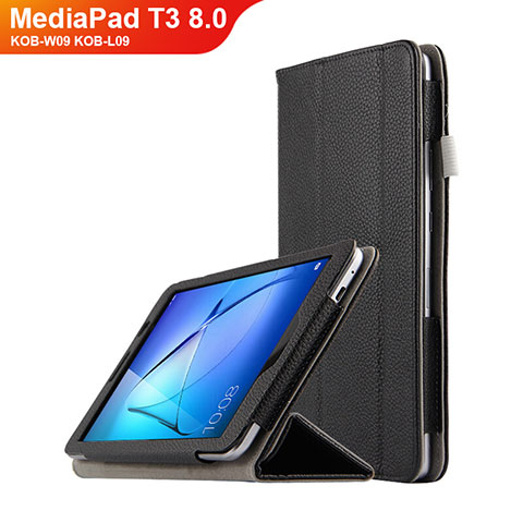 Handytasche Stand Schutzhülle Leder L02 für Huawei MediaPad T3 8.0 KOB-W09 KOB-L09 Schwarz