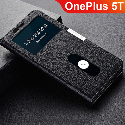 Handytasche Stand Schutzhülle Leder L02 für OnePlus 5T A5010 Schwarz