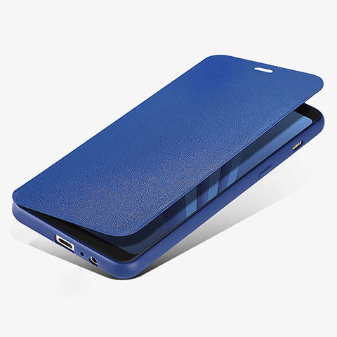 Handytasche Stand Schutzhülle Leder L02 für Samsung Galaxy A8 (2018) Duos A530F Blau