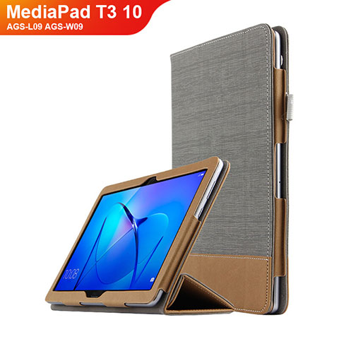 Handytasche Stand Schutzhülle Leder L06 für Huawei MediaPad T3 10 AGS-L09 AGS-W09 Grau