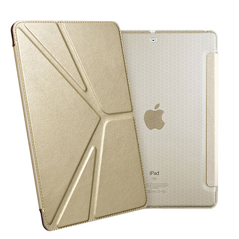 Handytasche Stand Schutzhülle Leder L08 für Apple New iPad 9.7 (2017) Gold