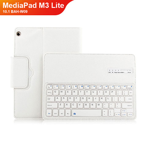 Handytasche Stand Schutzhülle Leder mit Tastatur L01 für Huawei MediaPad M3 Lite 10.1 BAH-W09 Weiß