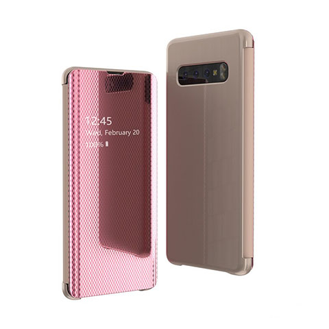 Handytasche Stand Schutzhülle Leder Rahmen Spiegel Tasche A01 für Samsung Galaxy S10 Plus Rosegold