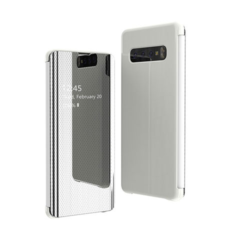 Handytasche Stand Schutzhülle Leder Rahmen Spiegel Tasche A01 für Samsung Galaxy S10 Plus Silber