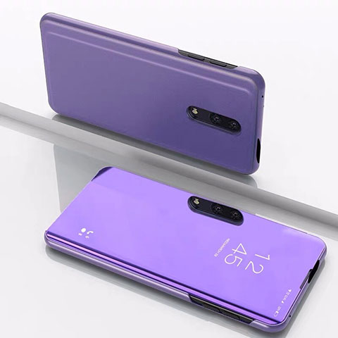 Handytasche Stand Schutzhülle Leder Rahmen Spiegel Tasche für OnePlus 7 Violett