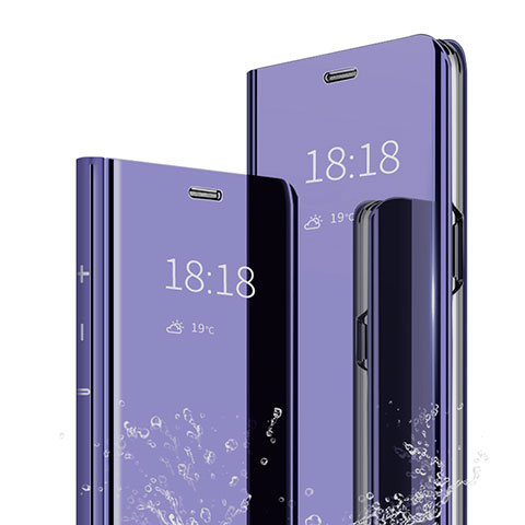 Handytasche Stand Schutzhülle Leder Rahmen Spiegel Tasche für Xiaomi Mi A3 Lite Violett