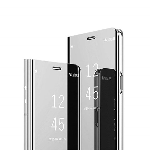 Handytasche Stand Schutzhülle Leder Rahmen Spiegel Tasche L01 für Huawei P Smart Pro (2019) Silber