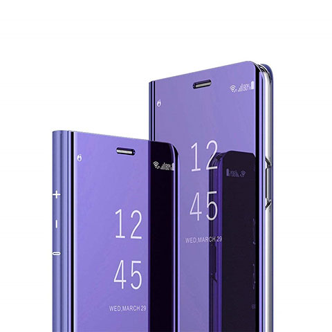 Handytasche Stand Schutzhülle Leder Rahmen Spiegel Tasche M01 für Huawei P Smart+ Plus (2019) Violett