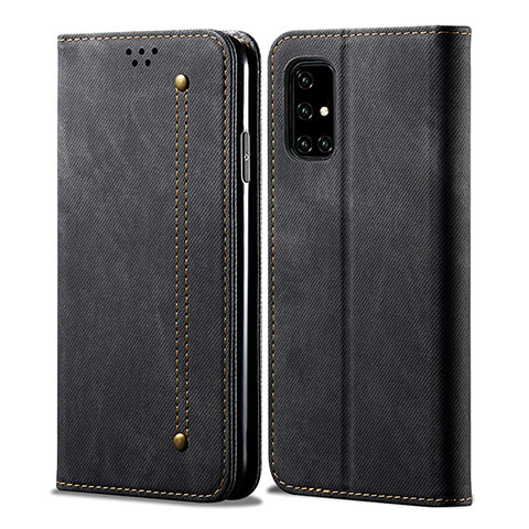 Handytasche Stand Schutzhülle Stoff B01S für Samsung Galaxy A51 4G Schwarz