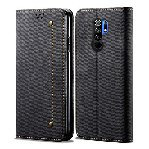 Handytasche Stand Schutzhülle Stoff B01S für Xiaomi Redmi 9 Prime India Schwarz