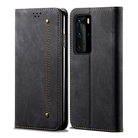 Handytasche Stand Schutzhülle Stoff für Huawei P40 Pro Schwarz