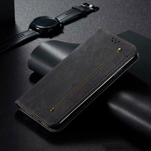 Handytasche Stand Schutzhülle Stoff für Samsung Galaxy A31 Schwarz