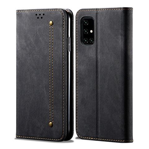 Handytasche Stand Schutzhülle Stoff für Samsung Galaxy A51 5G Schwarz