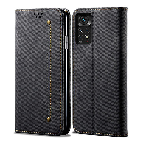 Handytasche Stand Schutzhülle Stoff für Xiaomi Redmi Note 11 4G (2022) Schwarz