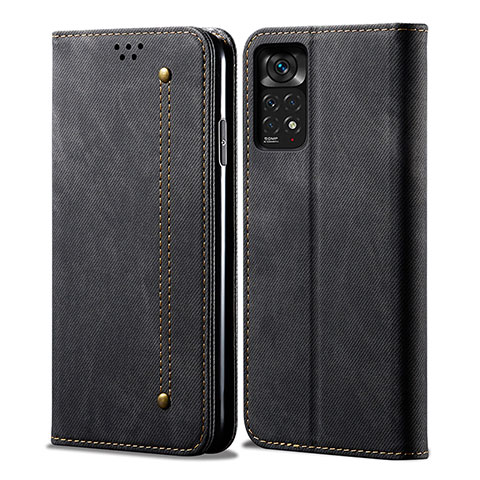 Handytasche Stand Schutzhülle Stoff für Xiaomi Redmi Note 11 Pro 4G Schwarz