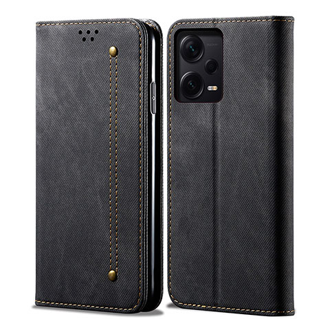 Handytasche Stand Schutzhülle Stoff für Xiaomi Redmi Note 12 Explorer Schwarz