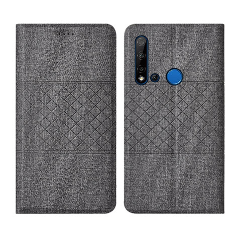 Handytasche Stand Schutzhülle Stoff H01 für Huawei P20 Lite (2019) Grau