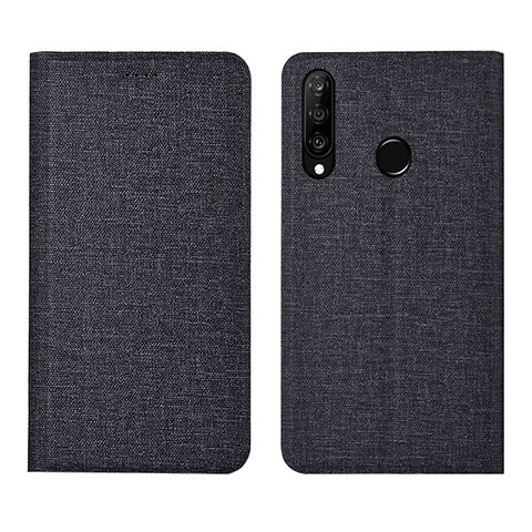 Handytasche Stand Schutzhülle Stoff H01 für Huawei P30 Lite Schwarz