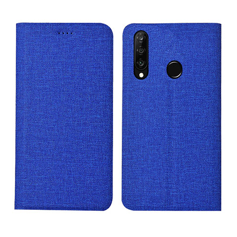 Handytasche Stand Schutzhülle Stoff H01 für Huawei P30 Lite XL Blau