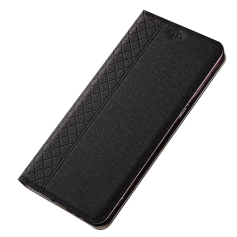 Handytasche Stand Schutzhülle Stoff H01 für Samsung Galaxy A70 Schwarz