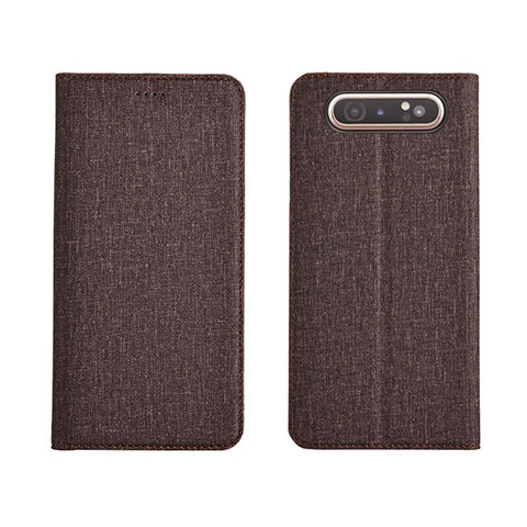 Handytasche Stand Schutzhülle Stoff H01 für Samsung Galaxy A80 Braun