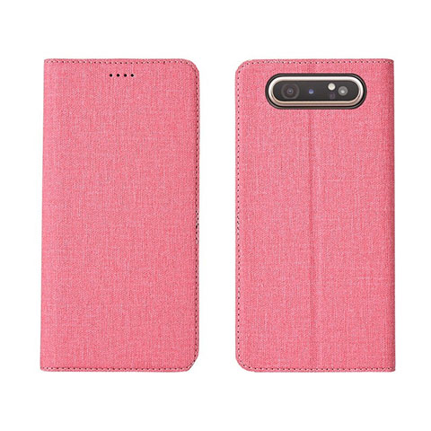 Handytasche Stand Schutzhülle Stoff H01 für Samsung Galaxy A80 Rosa