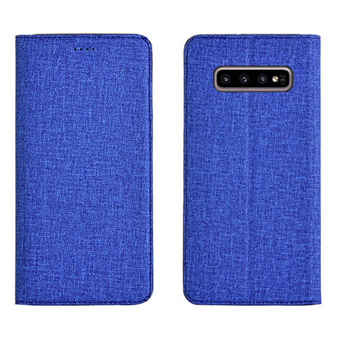 Handytasche Stand Schutzhülle Stoff H01 für Samsung Galaxy S10 Plus Blau