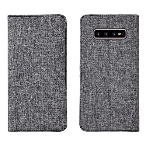 Handytasche Stand Schutzhülle Stoff H01 für Samsung Galaxy S10 Plus Grau