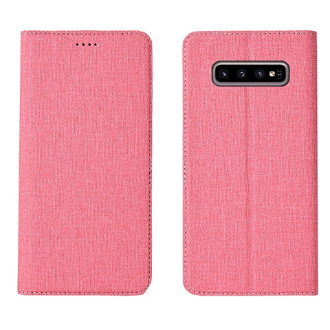 Handytasche Stand Schutzhülle Stoff H01 für Samsung Galaxy S10 Plus Rosa