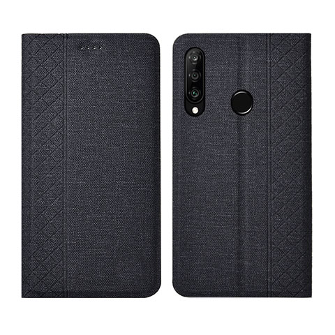 Handytasche Stand Schutzhülle Stoff H02 für Huawei P30 Lite Schwarz