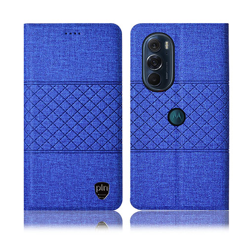 Handytasche Stand Schutzhülle Stoff H12P für Motorola Moto Edge 30 Pro 5G Blau