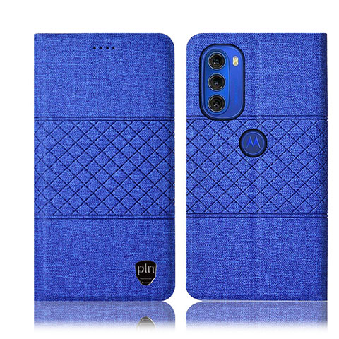 Handytasche Stand Schutzhülle Stoff H12P für Motorola Moto G51 5G Blau