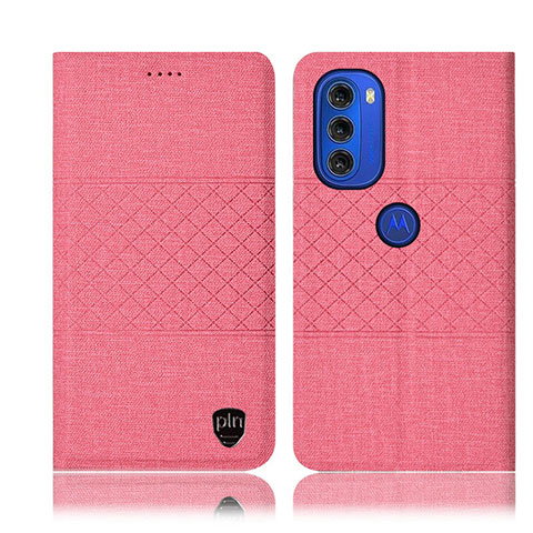 Handytasche Stand Schutzhülle Stoff H12P für Motorola Moto G51 5G Rosa