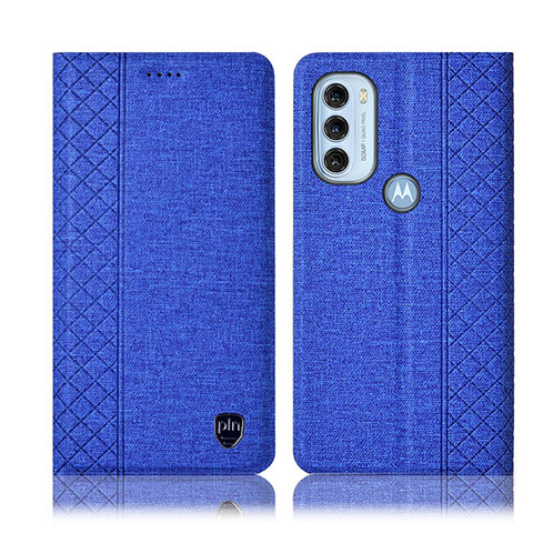 Handytasche Stand Schutzhülle Stoff H12P für Motorola Moto G71 5G Blau