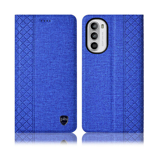 Handytasche Stand Schutzhülle Stoff H12P für Motorola Moto G71s 5G Blau