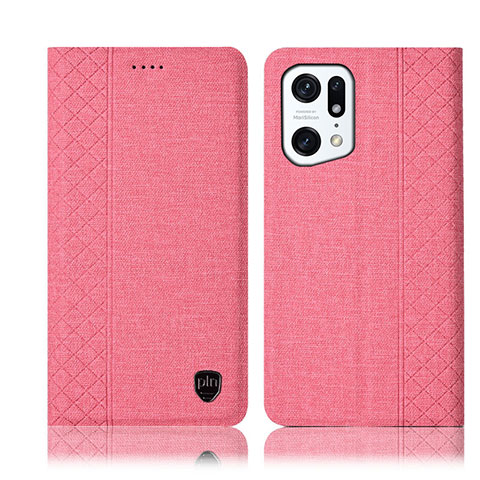 Handytasche Stand Schutzhülle Stoff H14P für Oppo Find X5 Pro 5G Rosa